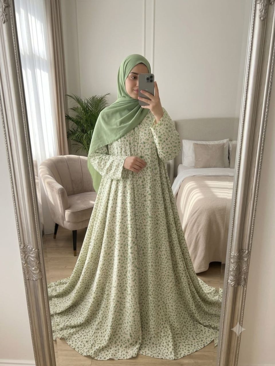 Elegant Printed Chiffon Abaya